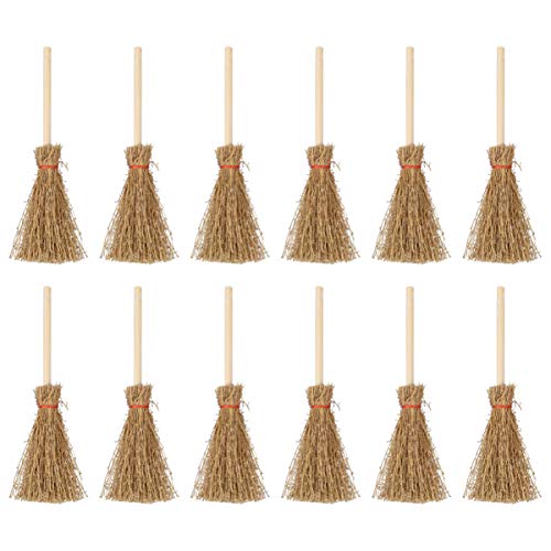 Sewroro 12pcs Mini Broom Hanging Witches Prop Broom Miniature Artificial Mini Straw Brooms for Halloween Party Prop Hangings Decorations