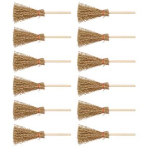 Sewroro 12pcs Mini Broom Hanging Witches Prop Broom Miniature Artificial Mini Straw Brooms for Halloween Party Prop Hangings Decorations