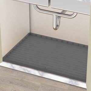 under sink mat for kitchen waterproof 34" x 22" silicone under sink liner with drain hole hold up to 3.3 gallons liquid kitchen bathroom cabinet mat