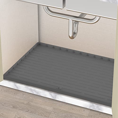 Under Sink Mat for Kitchen Waterproof 34" X 22" Silicone Under Sink Liner with Drain Hole Hold up to 3.3 Gallons Liquid Kitchen Bathroom Cabinet Mat