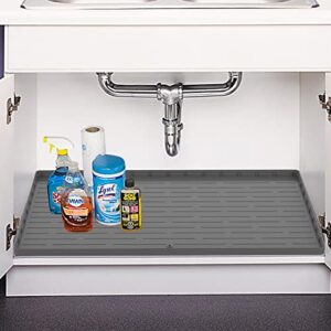 Under Sink Mat for Kitchen Waterproof 34" X 22" Silicone Under Sink Liner with Drain Hole Hold up to 3.3 Gallons Liquid Kitchen Bathroom Cabinet Mat