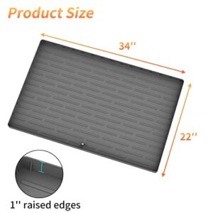 Under Sink Mat for Kitchen Waterproof 34" X 22" Silicone Under Sink Liner with Drain Hole Hold up to 3.3 Gallons Liquid Kitchen Bathroom Cabinet Mat