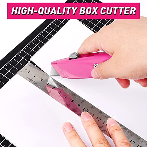 JOYUMY 2 Pack Box Cutter Sharp Utility Knife, Box Cutter Retractable Razor Knife Set, SK-5 Heavy Duty Box Knife Ideal for Cartons, Cardboard, and Boxes (Pink)