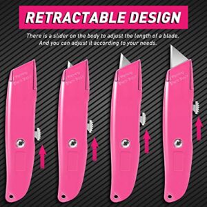 JOYUMY 2 Pack Box Cutter Sharp Utility Knife, Box Cutter Retractable Razor Knife Set, SK-5 Heavy Duty Box Knife Ideal for Cartons, Cardboard, and Boxes (Pink)