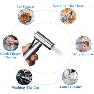 Ikaufen Handheld Bidet Sprayer for Toilet Adjustable Water Pressure Control Bidet Hose Attachment for Bathroom Shower Spray Stainless Steel Cloth Diaper Sprayer Kit…