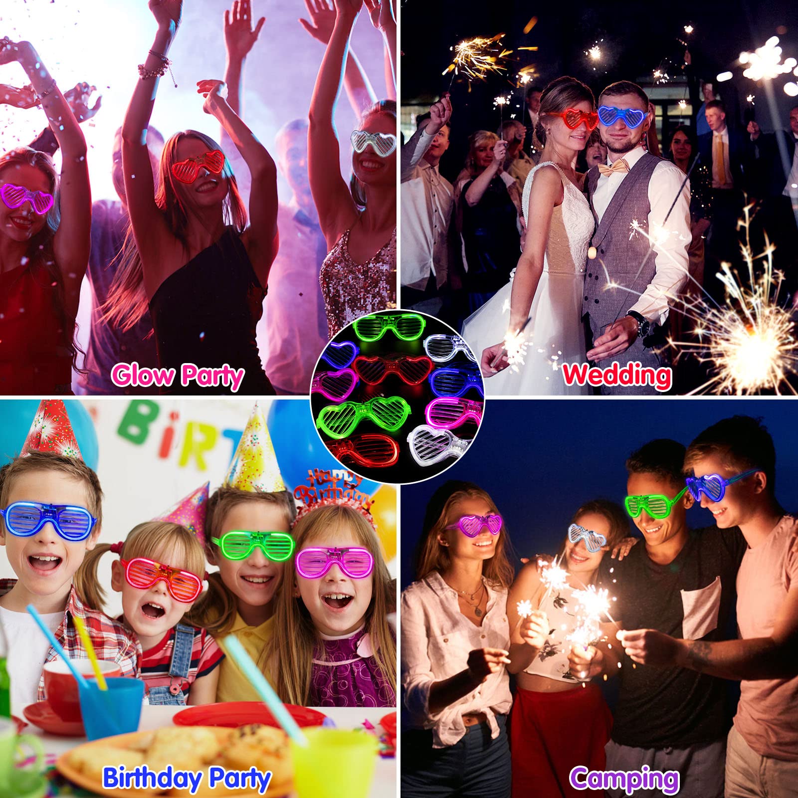 30 Pack LED Light Up Glasses - 5 Colors 2 Shapes Neon Glasses Glow in The Dark Party Supplies,Glow Party Favors for Kids Adults