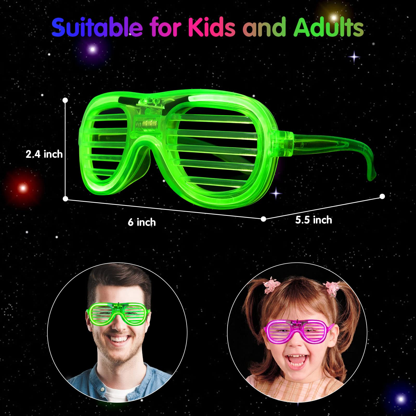 30 Pack LED Light Up Glasses - 5 Colors 2 Shapes Neon Glasses Glow in The Dark Party Supplies,Glow Party Favors for Kids Adults