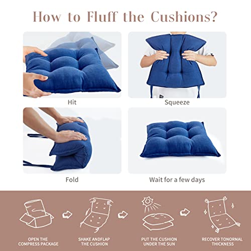 2Pcs Patio Seat Cushions Deep Seating Chair Cushion, Waterproof Cushion for Patio, Outdoor Seat Pads, Back Cushion Set, Office, Dining Chair,19x19x4 Inch (Blue)