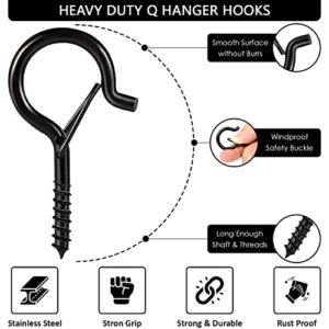 Etoolia 24 Pcs Q Hooks for Outdoor String Lights with Safety Buckle, Christmas Light Hooks and Ceiling Hooks for Hanging Plants, Screw Hooks for Hanging Wind Chimes, Patio Lights & Party Decors