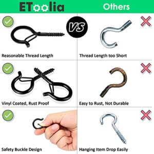 Etoolia 24 Pcs Q Hooks for Outdoor String Lights with Safety Buckle, Christmas Light Hooks and Ceiling Hooks for Hanging Plants, Screw Hooks for Hanging Wind Chimes, Patio Lights & Party Decors