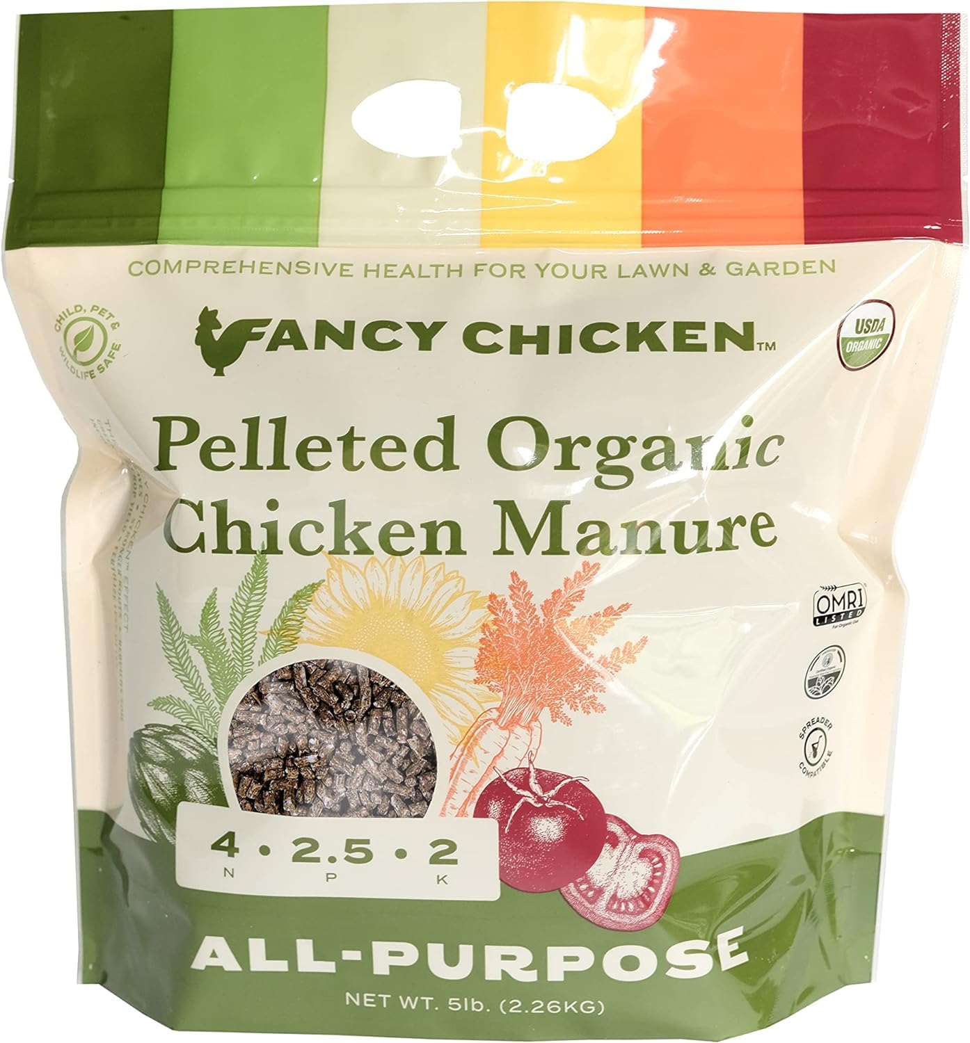 Fancy Chicken All-Purpose Manure - 5lbs Pelleted Dried Organic Chicken Manure | All-Natural Plant Food | Ideal for Vegetables Plants Fruits Trees Lawn Gardening & Farming | USDA Organic