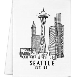 Original Dish Towel, Seattle Skyline Flour Sack Kitchen Towel, Sweet Housewarming Gift, Farmhouse Kitchen Decor, White or Gray (White)