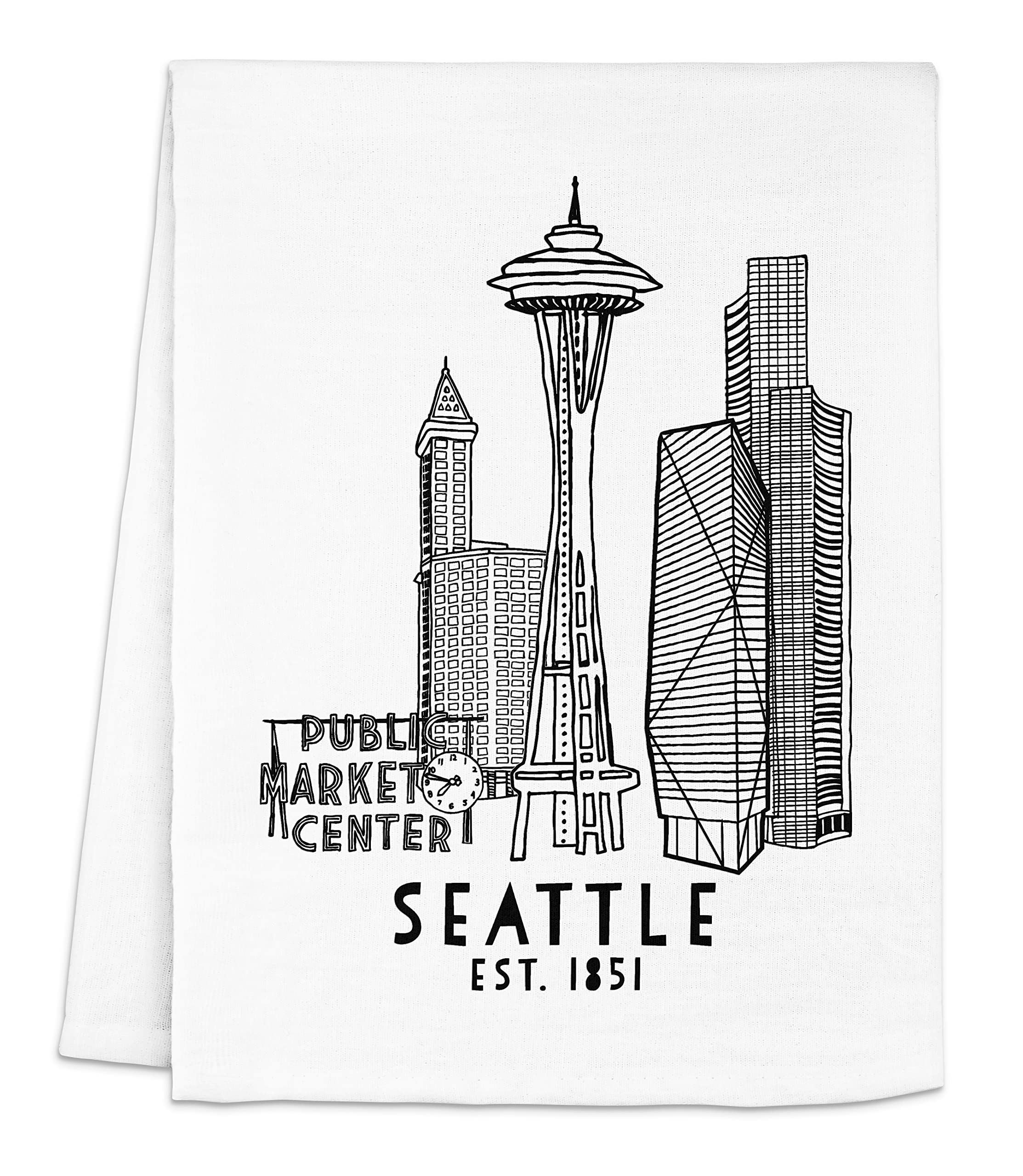 Original Dish Towel, Seattle Skyline Flour Sack Kitchen Towel, Sweet Housewarming Gift, Farmhouse Kitchen Decor, White or Gray (White)