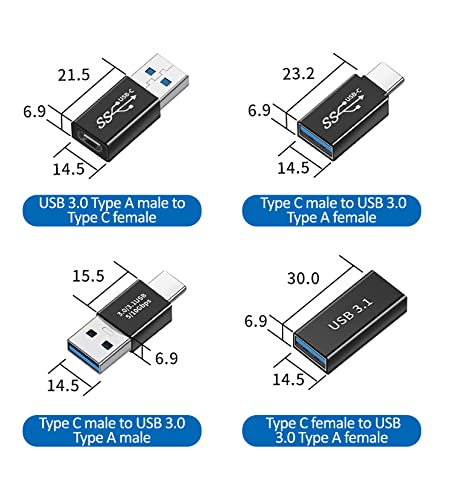 USB A Male to USB C Female Adapter port converter connector power splitter adaptor transfer computer monitor USB 3.1 A to USB C Adapter Data Sync for Phone, Type-C Earphone, Power Bank - 3 Pack