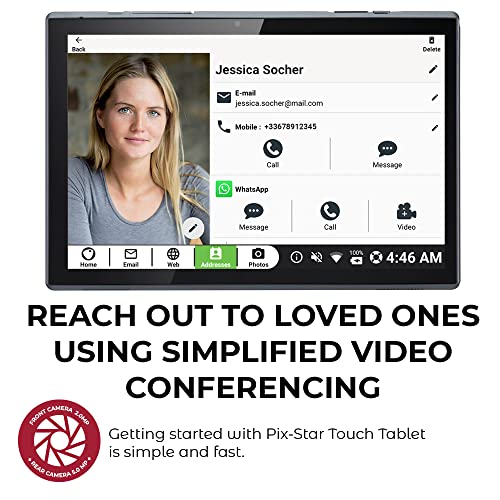 Pix Star Touch Easy to Use Tablet for Seniors, Touch Screen & Simple Interface - WiFi - 10.1 Inches, 2 Cameras - Ideal for Video Calls, Web Search, Photos, Highly Giftable