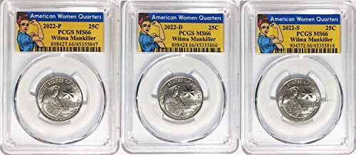 2022 P,D,S American Women Quarter Wilma Mankiller Quarter MS 66 Rosie Label 3 Coin Set PCGS