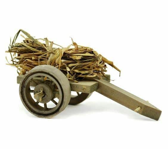 Miniature Fairy Garden Wooden Wagon w/Straw Bundle for Fairy Garden Accessories, Fairy Garden Animals, Dollhouse, Plant Pots, Bonsai Craft Décor