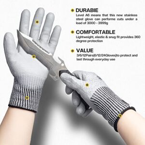 Schwer 6 Pairs Cut Resistant Gloves ANSI A6 Cut Proof Work Gloves, Touchscreen, for Men and Women Used to Woodworking, Glass Cutting, Construction, Cargo Handling, Material Sorting, Car Repair（M）