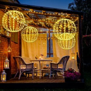 Gulfmew Christmas Ball Light, 16 Inch 8 Modes Large Hanging Tree Globe Light, Foldable Iron Frame Ball Light with Plug Charging for Christmas Yard Patio Garden Decoration Ornament (2 Pack)