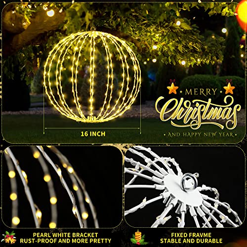 Gulfmew Christmas Ball Light, 16 Inch 8 Modes Large Hanging Tree Globe Light, Foldable Iron Frame Ball Light with Plug Charging for Christmas Yard Patio Garden Decoration Ornament (2 Pack)