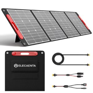 elecaenta 200w portable solar panel, ultra-light/only 11lbs, flexible & foldable monocrystalline etfe solar charger with kickstand, ip54 waterproof for outdoors rv camping off grid adventures