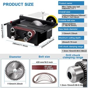 Mini Multifunctional Table Saw 300W 0.8" Cut Depth, 1.2” x 16” Belt Sander 6” Disc Sander for Crafts Wood Stone Cutting and Grinding, w/ 10 Sanding Belts and 5 Sandpapers