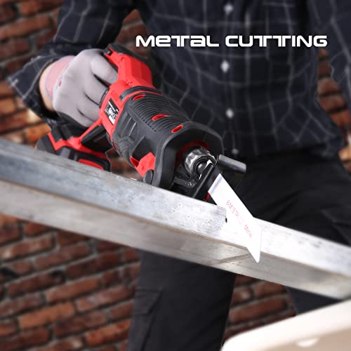 20V Cordless Reciprocating Saw, 2.0Ah Lithium Battery Pack, 0-3000RPM Variable Speed, 6 Saw Blades Wood/Metal/PVC Pile Cutting Electric Saw with Orbital Cutting Switch