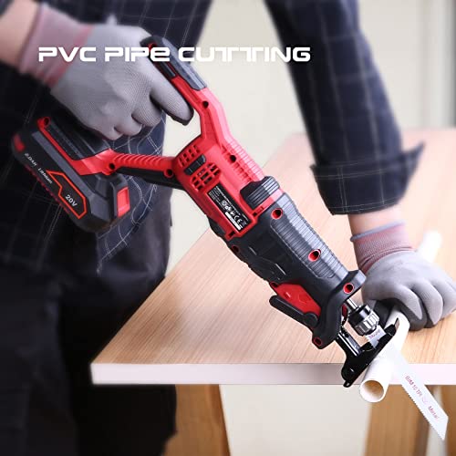 20V Cordless Reciprocating Saw, 2.0Ah Lithium Battery Pack, 0-3000RPM Variable Speed, 6 Saw Blades Wood/Metal/PVC Pile Cutting Electric Saw with Orbital Cutting Switch