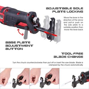 20V Cordless Reciprocating Saw, 2.0Ah Lithium Battery Pack, 0-3000RPM Variable Speed, 6 Saw Blades Wood/Metal/PVC Pile Cutting Electric Saw with Orbital Cutting Switch