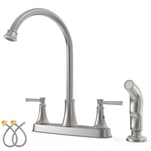 gowin brushed nickel kitchen faucet with side sprayer, 2-handle high arc 3 or 4 holes 8 inch centerset kitchen sink faucet for rv camper sinks,stainless steel farmhouse faucet
