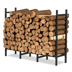 smusei 4ft firewood rack outdoor indoor heavy duty log holder adjustable metal wood storage rack stand for fireplace, porches, patios black