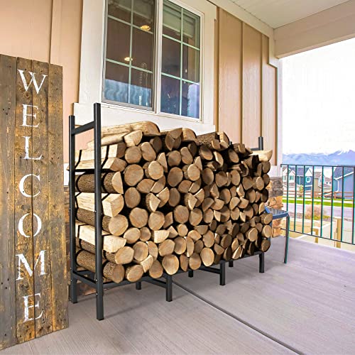 smusei 4Ft Firewood Rack Outdoor Indoor Heavy Duty Log Holder Adjustable Metal Wood Storage Rack Stand for Fireplace, Porches, Patios Black