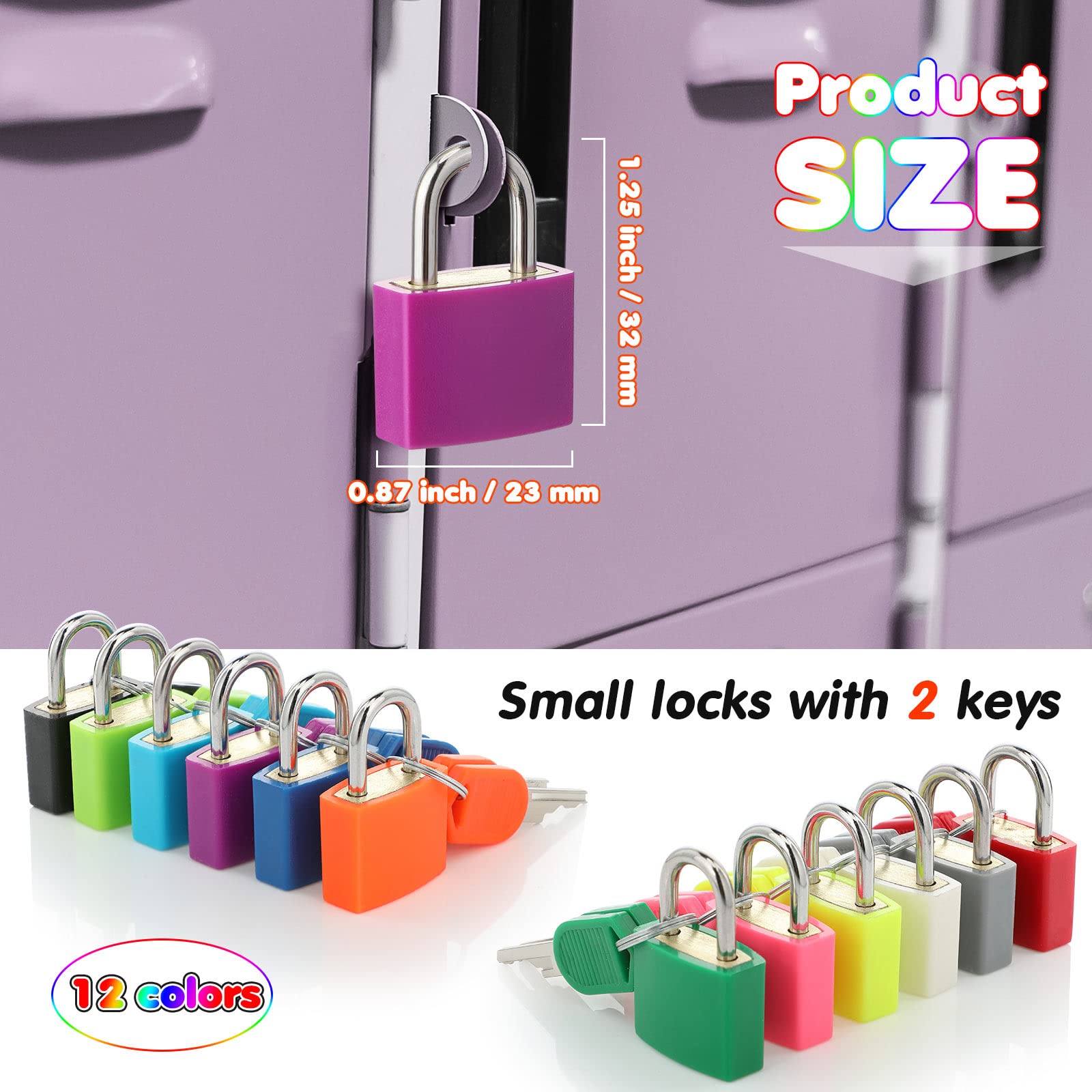 Photect Suitcase Lock with Key Metal Padlock with Key Multicolor Lock Luggage Locks Small Lock Mini Padlocks Luggage Padlocks for School Gym Classroom Matching Game Travel (12, Vivid Colors)