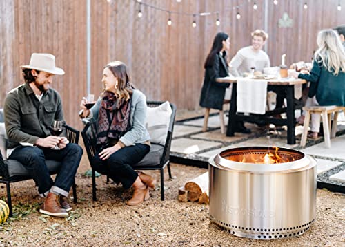 Solo Stove Yukon 2.0 with Stand, Smokeless Fire Pit | Portable Wood Burning Fireplace with Removable Ash Pan, Large Outdoor Firepit, Stainless Steel, H: 19.8 in x Dia: 27 in, 43.9. lbs