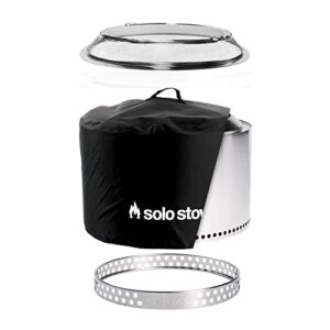 solo stove yukon big yard bundle 2.0 | incl. yukon smokeless fire pit with stand, shelter, shield, portable for wood burning, removable ash pan, stainless steel, h: 19.8in x dia: 27in, 50.85lbs