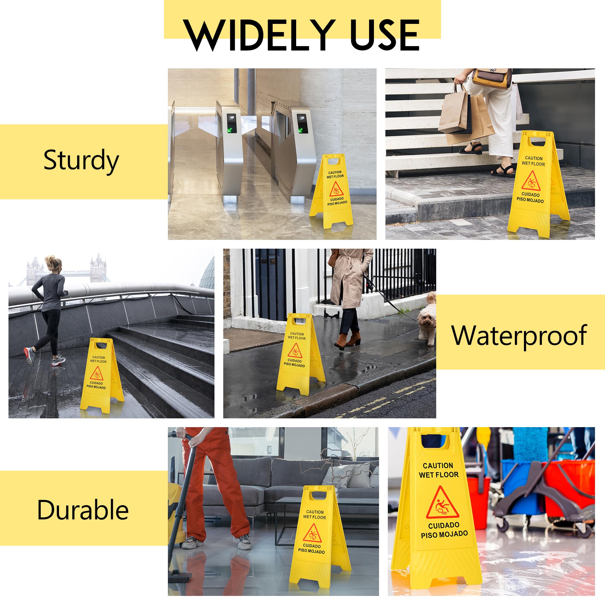 KURPHOYIN Wet Floor Sign 4-Packs 2-Sided Caution Sign Slippery when Wet Sign Commercial A Frame 24 Inches Height