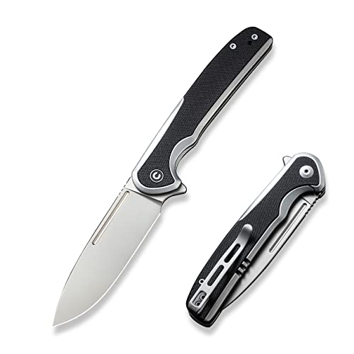 CIVIVI Voltaic Folding Knife 3.48-in Silver Bead Blasted 14C28N Blade Stainless Steel Handle with G10 Inlay Nested Frame Lock Pocket Knife EDC Knife C20060-2