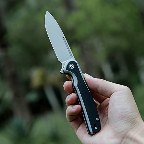 CIVIVI Voltaic Folding Knife 3.48-in Silver Bead Blasted 14C28N Blade Stainless Steel Handle with G10 Inlay Nested Frame Lock Pocket Knife EDC Knife C20060-2