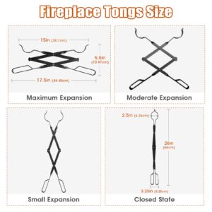 AGM Fireplace Tongs, 26" Fire Pit Accessories Firewood Tongs, Log Grabber for Thick logs, Heavy Duty Wrought Iron Fire Pit FireTongs, Campfire BBQ Stove Log Tweezers, Outdoor/Indoor Fire Pit Tools