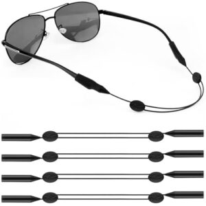 duxaa adjustable glasses strap 4pcs, sports sunglasses strap holder fits most sunglasses, no tail anti-slip eyeglasses strap (black, 14 inch)