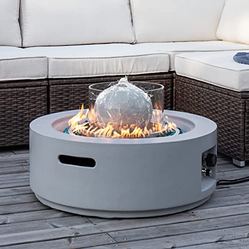 COSIEST Outdoor Propane Fountain Fire Pit Table, 29.3-inch 50,000 BTU Firepit Round Concrete Patio Heater, Stainless Steel Burner, Blue Fire Glass, Touch-up Pen, Rain Cover