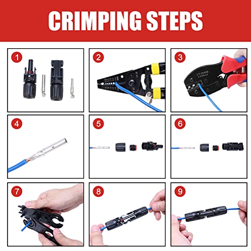 DEWINNER 39PCS Solar Crimping Tool Kits MC4 for 2.5/4/6mm², Wire Cable Cutter for AWG26-10 with 6 Sets Solar Panel Wire Connector