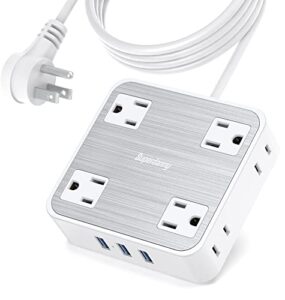 superdanny power strip surge protector with 3 usb ports, 8 widely spaced outlets, flat plug, 5 ft extension cord, 1050 joules, wall mount, compact size space save, stylish brushed finish, white