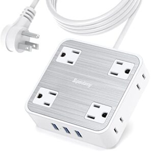 SUPERDANNY Power Strip Surge Protector with 3 USB Ports, 8 Widely Spaced Outlets, Flat Plug, 5 Ft Extension Cord, 1050 Joules, Wall Mount, Compact Size Space Save, Stylish Brushed Finish, White