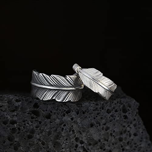 Assote To My Husband In Heaven Personalized Feather Ring, Adjustable Embrace Angel Feather Wing Ring, The Day I Lost You Memorial Plume Ring, Vintage Statement Leaf Cast Memorial Gift (Silver)