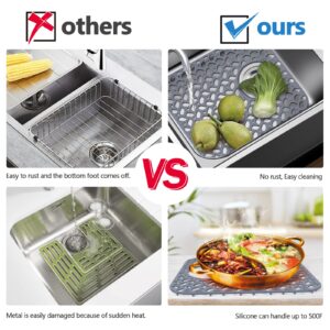 Silicone Kitchen Sink Mat MOSTWOGO-2 Pack Sink Protector for Bottom Kitchen Sink Stainless Steel,No-Slip Scratch-Resistant Sink Grid Grate Accessories(Rear Drain,Grey,13.58'' x 11.6'')