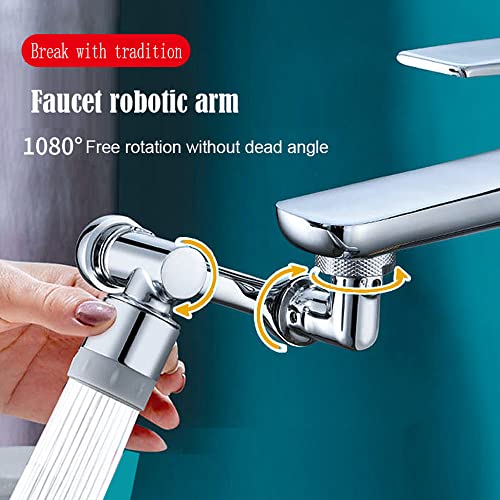 Universal 1080° Large-Angle Rotating Faucet Extender, Adjustable Faucet Extender Aerator Robotic Arm Water Nozzle Faucet Adaptor, Kitchen Splash Filter Tap Extend with 2 Water Outlet Modes