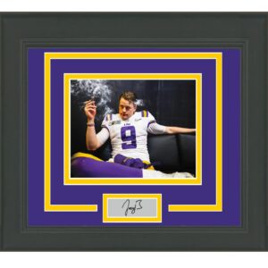 framed joe burrow facsimile laser engraved signature auto lsu tigers 15x16 college football photo