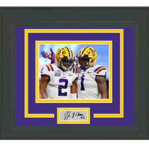 framed justin jefferson ja'marr chase dual facsimile laser engraved signature auto lsu tigers 15x16 college football photo