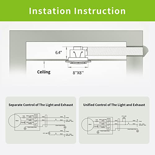 Bathroom Fan with Light Ceiling Mount Shower Ventilation Exhaust Fan with Color Change Light 3000K/4000K/6000K Vent Fan and Light Combo for Bathroom and Home 1.0 Sone 110 CFM 110V 4" Duct Square White